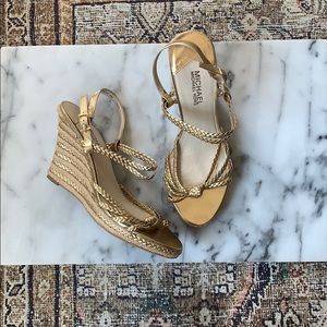 Michael Michael Kors gold strappy rattan wedges